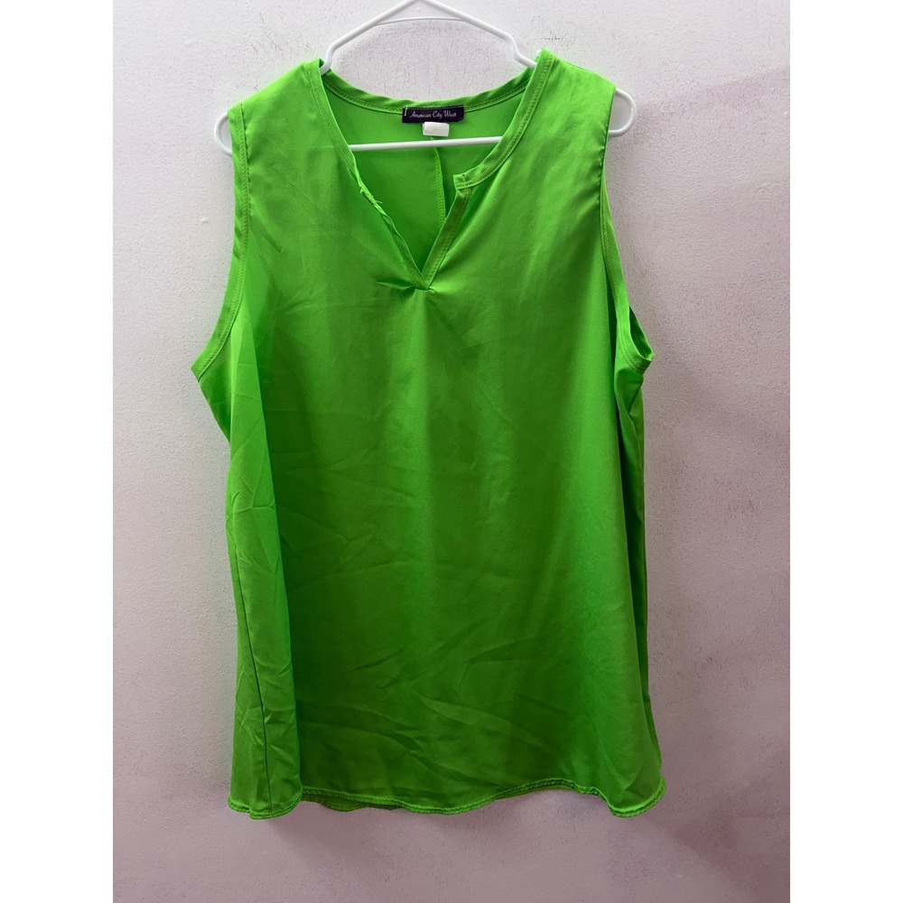 American City Wear Green Sleeveless V-Neck Blouse Top Plus Size 3X